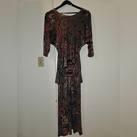 VINTAGE 1980's Janine Hand Painted Metallic Mosaic Runway Dress ITALY S - Picture 7 of 11